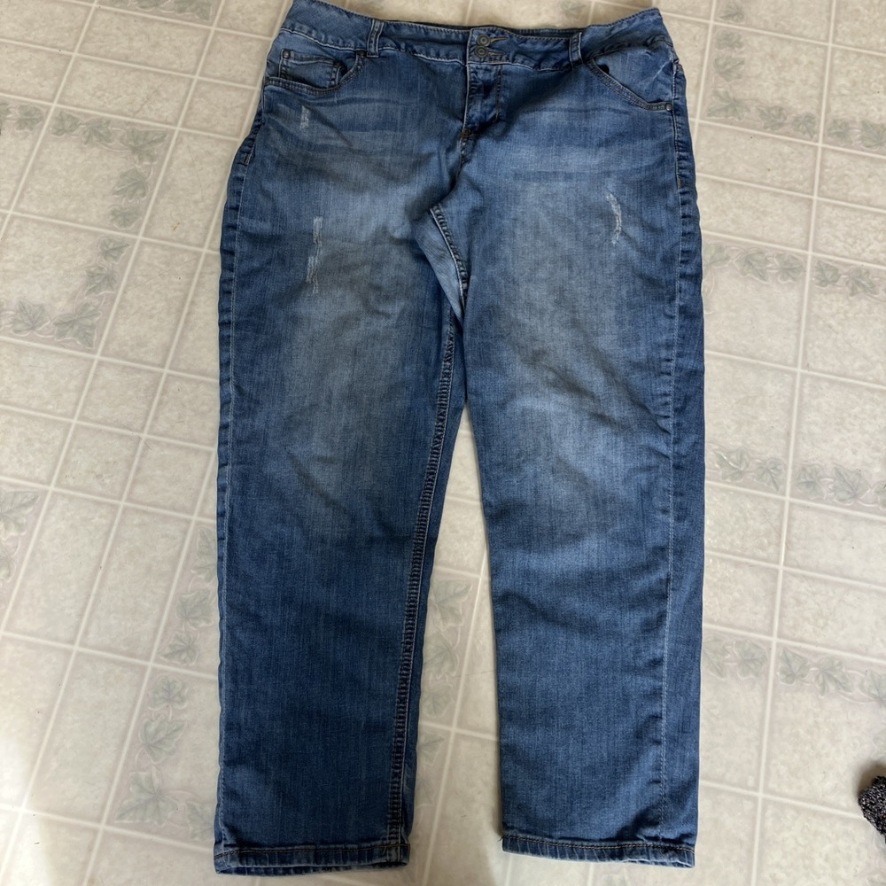 Lane Bryant signature fit light wash distressed jeans sz 18 double button